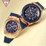 Guess Legacy Chronograph Blue Dial Blue Rubber Strap Watch For Men - W1049G9