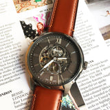 Buy Shop Fossil Townsman Automatic Skeleton Black Dial Brown Leather Strap Watch for Men - ME3181 USA Online