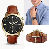 Buy Shop Fossil Townsman Chronograph Black Dial Brown Leather Strap Watch for Men - FS5338 USA Online