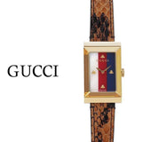 Buy Shop Gucci G-Frame Mother of Pearl Dial Brown Leather Snakeskin Strap Watch For Women - YA147402 USA Online