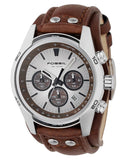 Fossil Coachman Chronograph Silver Dial Brown Leather Strap Watch for Men - CH2565