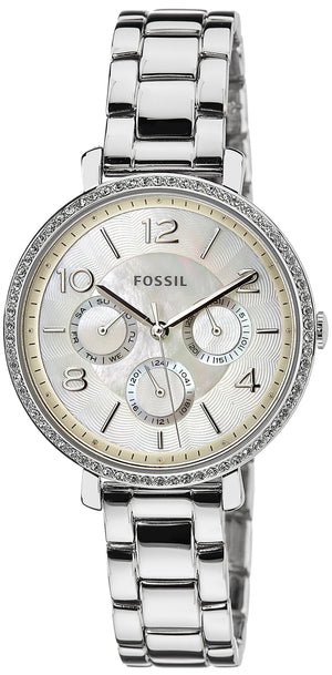 Buy Shop Fossil Jacqueline Multi-Function Mother of Pearl Dial Silver Steel Strap Watch for Women - ES3755 USA Online