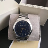 Buy Shop Michael Kors Slim Runway Quartz Blue Dial Silver Steel Strap Watch For Women - MK3379 USA Online