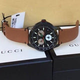 Buy Shop Gucci G-Timeless Chronograph Black Dial Brown Leather Strap Watch For Men - YA126271 USA Online