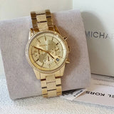 Buy Shop Michael Kors Ritz Chronograph Gold Dial Gold Steel Strap Watch For Women - MK6597 USA Online