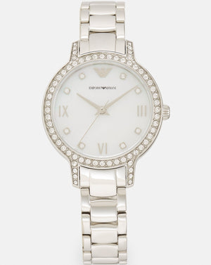 Buy Shop Emporio Armani Cleo Crystals Mother Of Pearl Dial Silver Steel Strap Watch For Women - AR11484 USA Online