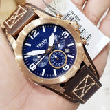 Buy Shop Fossil Nate Chronograph Blue Dial Brown Leather Strap Watch for Men - JR1505 USA Online
