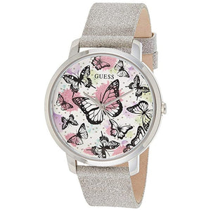 Buy Shop Guess Sparkle Butterfly White Dial Silver Leather Strap Watch For Women - GW0008L1 USA Online