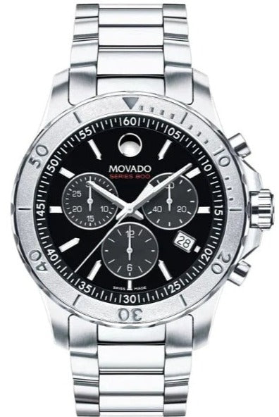 Buy Shop Movado Series 800 Chronograph Black Dial Silver Steel Strap Watch For Men - 2600110 USA Online