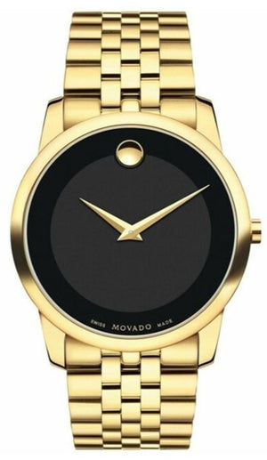 Buy Shop Movado Museum Black Dial Gold Steel Strap Watch For Men - 606997 USA Online