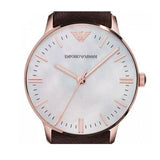 Buy Shop Emporio Armani Classic Quartz Mother of Pearl Dial Brown Leather Strap Watch For Women - AR1601 USA Online