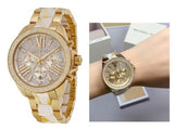 Michael Kors Wren Diamonds Gold  Dial Two Tone Steel Strap Watch for Women - MK6157