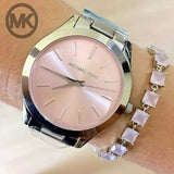 Buy Shop Michael Kors Slim Runway Quartz Pink Dial Silver Steel Strap Watch For Women - MK3380 USA Online