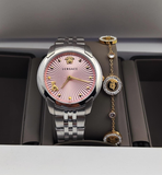 Versace Audrey Quartz Pink Dial Silver Steel Strap Watch for Women - VELR00419