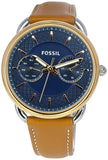 Buy Shop Fossil Tailor Date-Day Quartz Blue Dial Brown Leather Strap Watch for Women - ES4257 USA Online