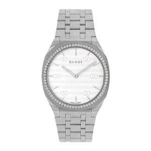 Buy Shop Gucci 25H Quartz Diamonds Silver Dial Silver Steel Strap Watch for Women - YA163401 USA Online