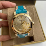 Burberry Heritage Gold Dial Blue Leather Strap Watch for Women - BU9112