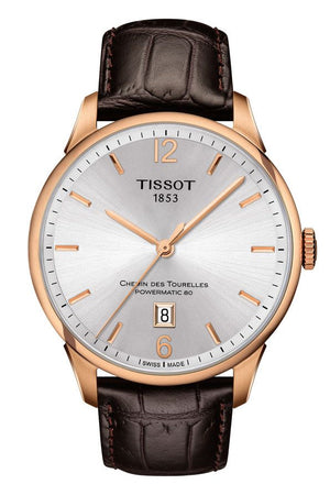 Buy Shop Tissot Chemin Des Tourelles Powermatic 80 Silver Dial Brown Leather Strap Watch For Men - T099.407.36.037.00 USA Online