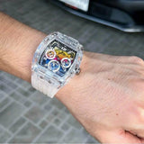 Buy Shop Guess Phoenix Polycarbonate Clear Multi-function Black Dial Clear Rubber Strap Watch for Men - GW0499G3 USA Online