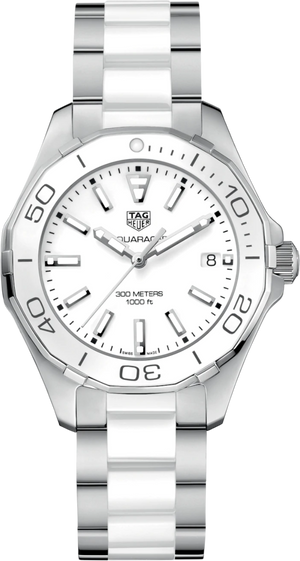 Buy Shop Tag Heuer Aquaracer Quartz White Dial Two Tone Steel Strap Watch Women - WAY131B.BA0914 USA Online