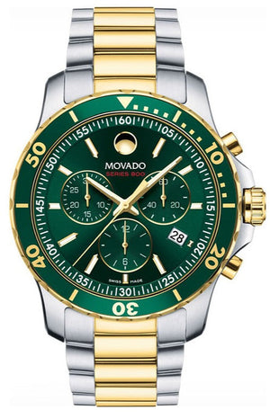 Movado Series 800 Chronograph Green Dial Two Tone Steel Strap Watch For Men - 2600148