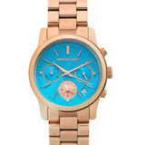 Buy Shop Michael Kors Runway Chronograph Turquoise Dial Rose Gold Steel Strap Watch For Women - MK6164 USA Online