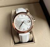 Burberry The City Diamonds White Dial White Leather Strap Watch for Women - BU9130