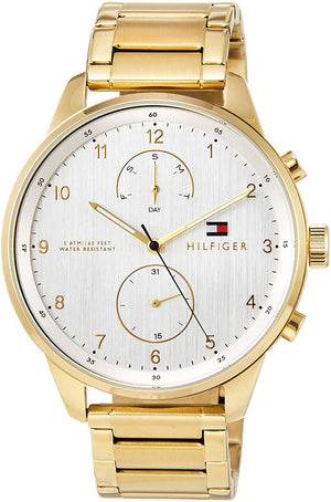 Buy Shop Tommy Hilfiger Chase Quartz White Dial Gold Steel Strap Watch for Men - 1791576 USA Online
