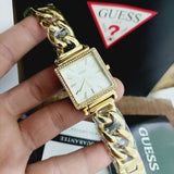 Buy Shop Guess Vanity Diamonds Silver Dial Gold Steel Strap Watch for Women - W1030L2 USA Online
