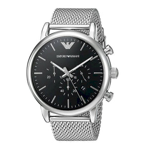 Buy Shop Emporio Armani Luigi Black Dial Silver Mesh Bracelet Watch For Men - AR8032 USA Online