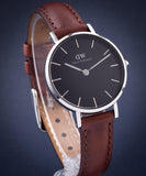 Buy Shop Daniel Wellington Classic Petite St Mawes Black Dial Brown Leather Strap Watch For Women - DW00100237 USA Online