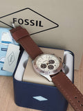 Buy Shop Fossil Retro Traveler Chronograph White Dial Brown Leather Strap Watch for Men - CH2886 USA Online