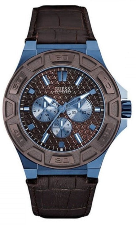 Buy Shop Guess Force Quartz Brown Dial Brown Leather Strap Watch For Men - W0674G5 USA Online