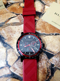 Burberry The City Chronograph Black Dial Red Rubber Strap Watch For Men - BU9805