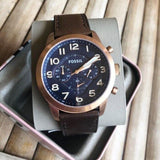 Buy Shop Fossil Pilot 54 Chronograph Blue Dial Brown Leather Strap Watch for Men - FS5204 USA Online