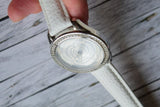 Buy Shop Guess Rosette Analog White Dial White Leather Strap Watch For Women - W75043L1 USA Online
