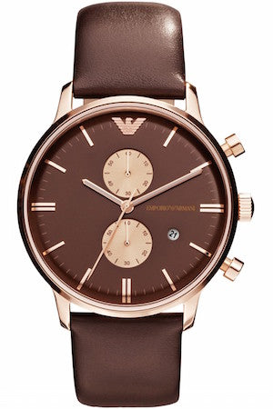Buy Shop Emporio Armani Classic Chronograph Brown Dial Brown Leather Strap Watch For Men - AR0387 USA Online