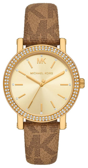 Buy Shop Michael Kors Quartz Gold Dial Brown Leather Strap Watch For Women - MKO1026 USA Online