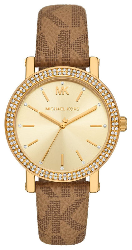 Buy Shop Michael Kors Quartz Gold Dial Brown Leather Strap Watch For Women - MKO1026 USA Online
