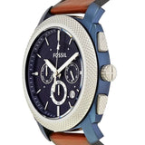 Buy Shop Fossil Machine Chronograph Blue Dial Brown Leather Strap Watch for Men - FS5232 USA Online