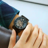 Buy Shop Emporio Armani Luigi Automatic Skeleton Black Dial Black Leather Strap Watch For Men - AR60012 USA Online