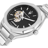 Buy Shop Maserati Stile Skeleton Automatic Black Dial Silver Steel Strap Watch For Men - R8823142002 USA Online