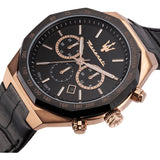 Buy Shop Maserati Stile Black Matte Dial Black Leather Strap Watch For Men - R8871642001 USA Online