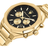 Buy Shop Maserati Stile 45mm Chronograph Black Dial Gold Steel Strap Watch For Men - R8873642001 USA Online