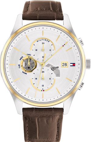 Buy Shop Tommy Hilfiger Weston Chronograph Silver Dial Brown Leather Strap Watch For Men - 1710501 USA Online