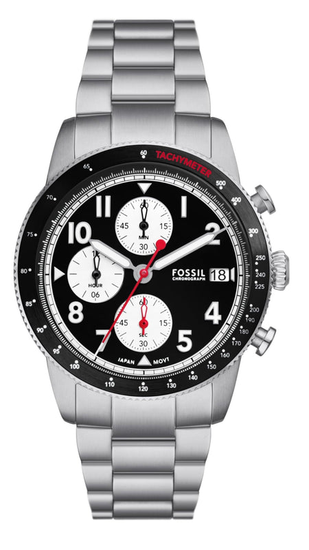 Buy Shop Fossil Sport Tourer Chronograph Black Dial Silver Steel Strap Watch for Men - FS6045 USA Online