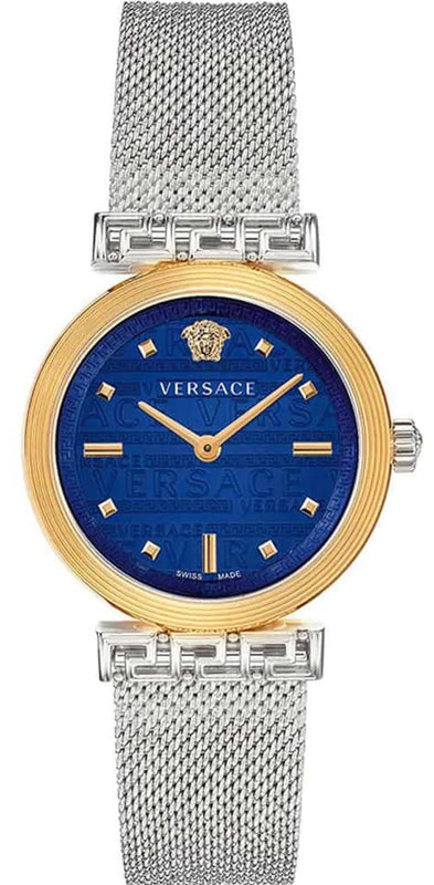 Buy Shop Versace Meander Blue Dial Silver Mesh Bracelet Watch for Women - VELW00520 USA Online