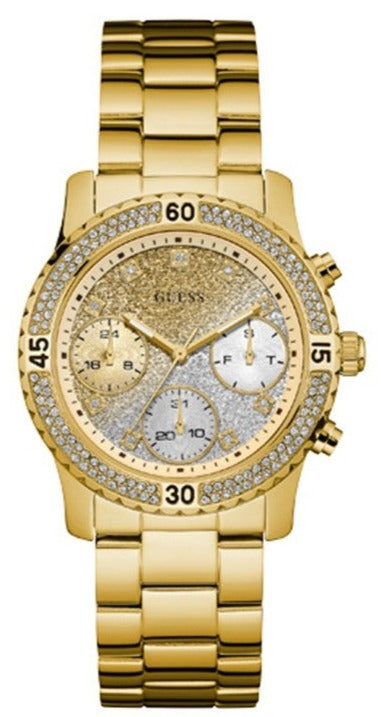 Buy Shop Guess Confetti Diamonds Silver Dial Gold Steel Strap Watch for Women - W0774L5 USA Online