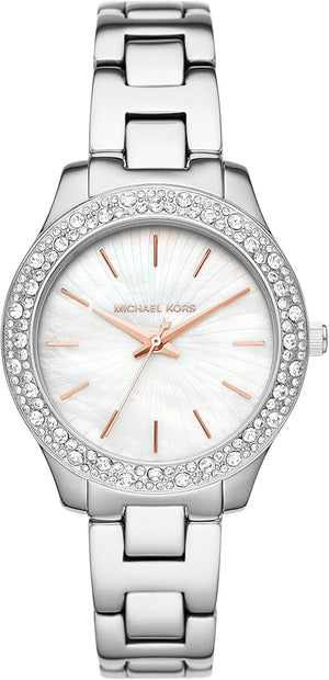 Buy Shop Michael Kors Liliane Three Hand Mother of Pearl White Dial Silver Steel Strap Watch For Women - MK4556 USA Online