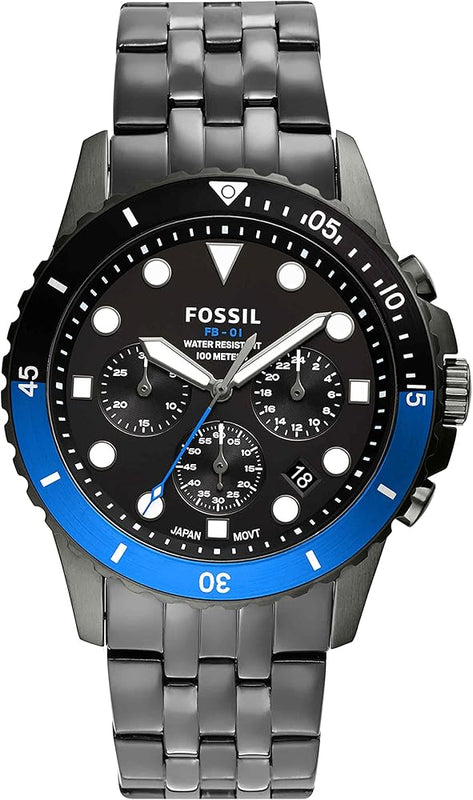 Buy Shop Fossil FB-01 Chronograph Black Dial Grey Steel Strap Watch for Men - FS5835 USA Online